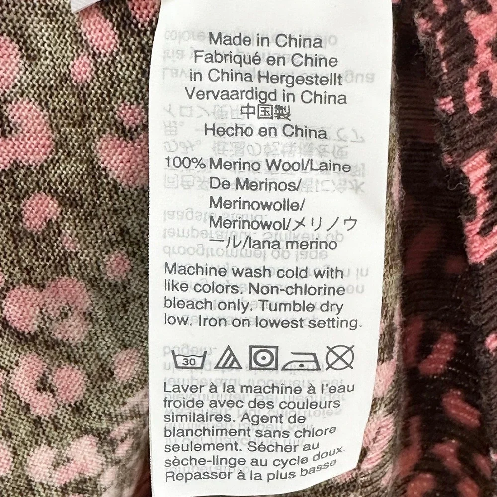 J. CREW 100% Merino Wool Crew Neck‎ Sweater • XXS • pink, brown, leopard print